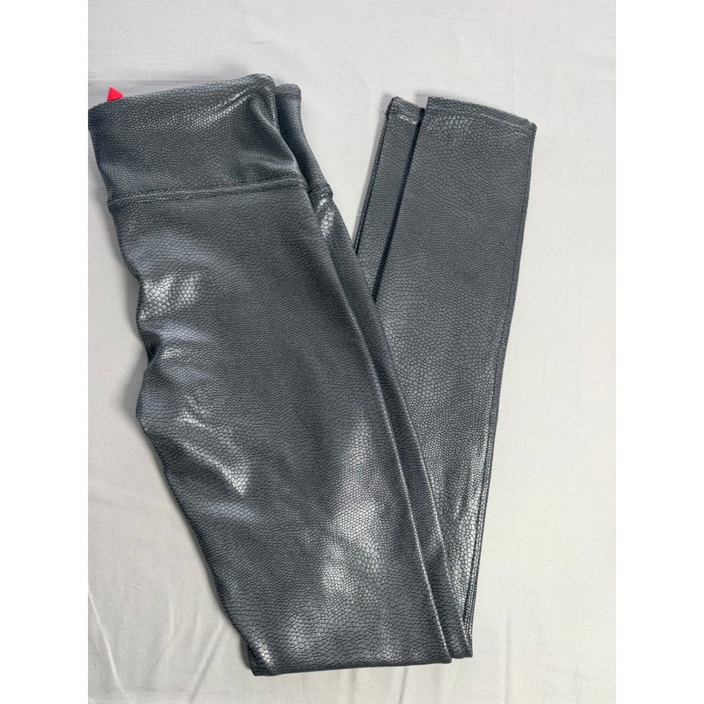 Spanx Faux Leather Croc Leggings Metallic Black High Waist Small Shaping